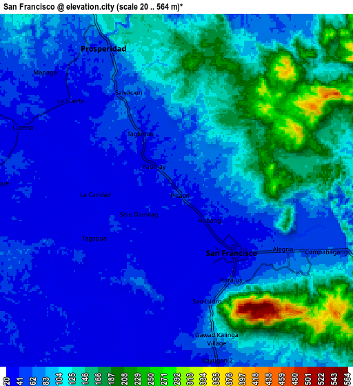 Zoom OUT 2x San Francisco, Philippines elevation map