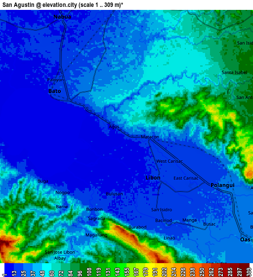 Zoom OUT 2x San Agustin, Philippines elevation map