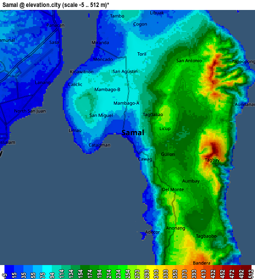 Zoom OUT 2x Samal, Philippines elevation map