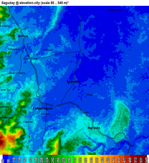 Zoom OUT 2x Saguday, Philippines elevation map