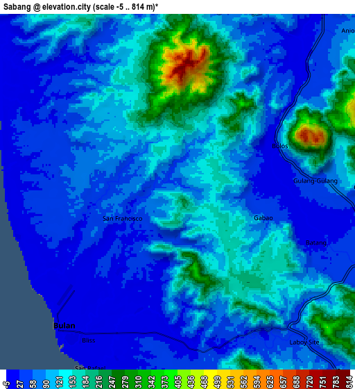 Zoom OUT 2x Sabang, Philippines elevation map