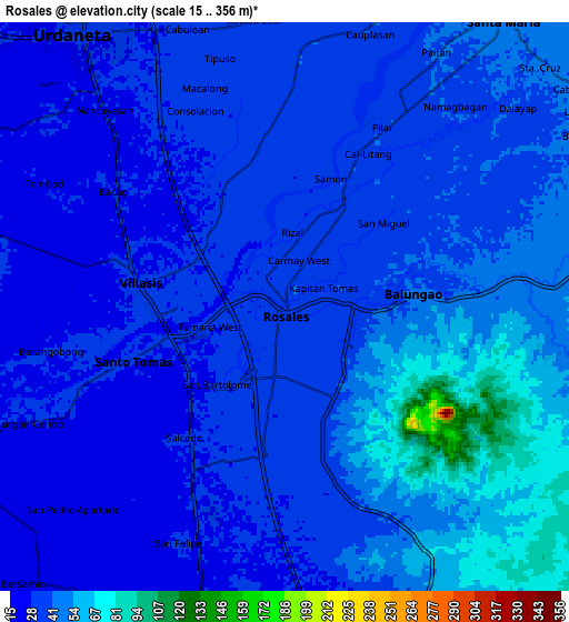 Zoom OUT 2x Rosales, Philippines elevation map