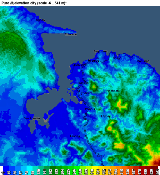 Zoom OUT 2x Puro, Philippines elevation map