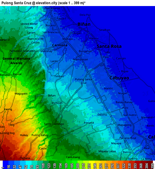 Zoom OUT 2x Pulong Santa Cruz, Philippines elevation map