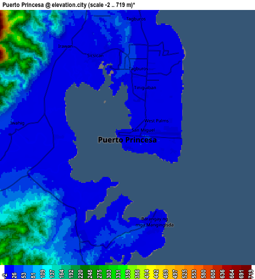 Zoom OUT 2x Puerto Princesa, Philippines elevation map