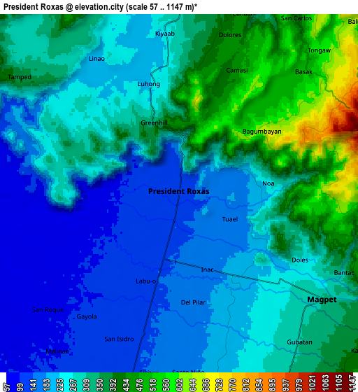 Zoom OUT 2x President Roxas, Philippines elevation map