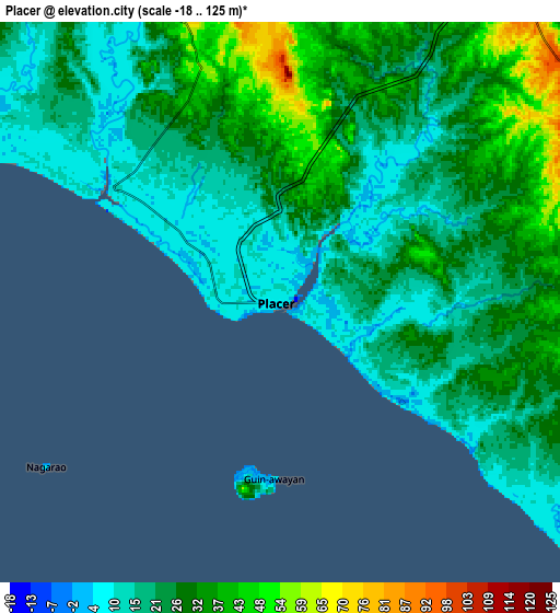 Zoom OUT 2x Placer, Philippines elevation map