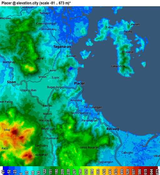 Zoom OUT 2x Placer, Philippines elevation map