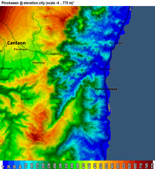 Zoom OUT 2x Pinokawan, Philippines elevation map