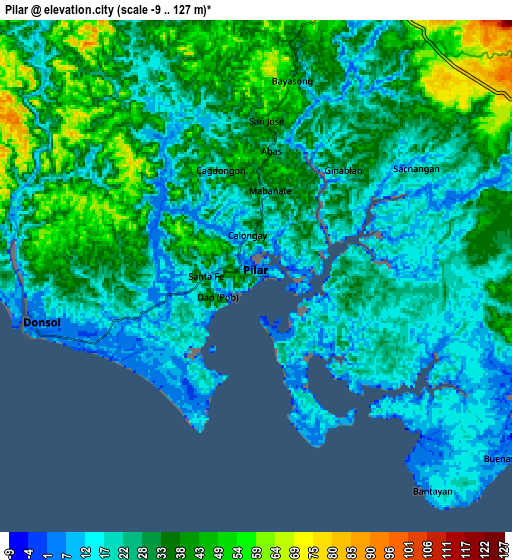 Zoom OUT 2x Pilar, Philippines elevation map