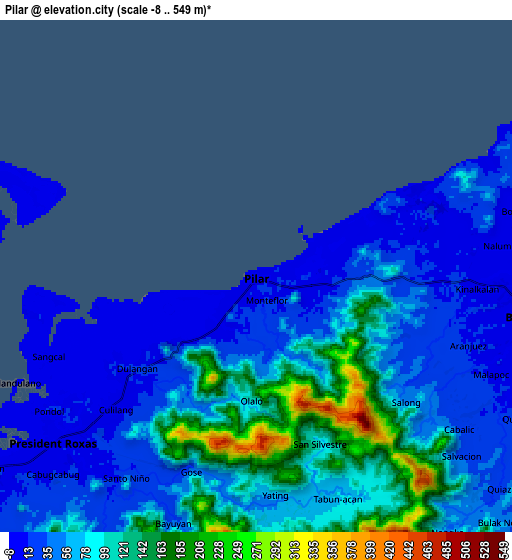 Zoom OUT 2x Pilar, Philippines elevation map