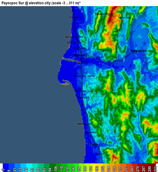 Zoom OUT 2x Payocpoc Sur, Philippines elevation map