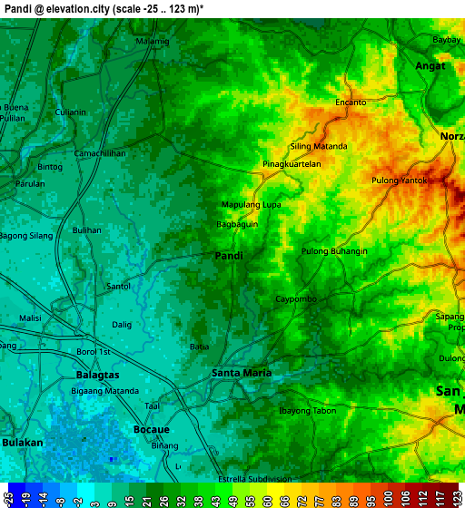 Zoom OUT 2x Pandi, Philippines elevation map