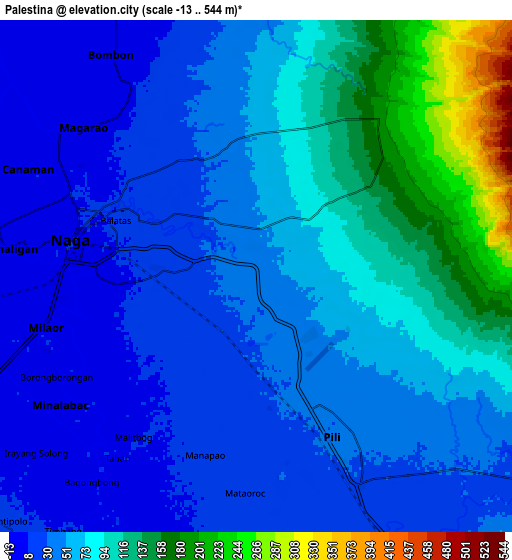 Zoom OUT 2x Palestina, Philippines elevation map