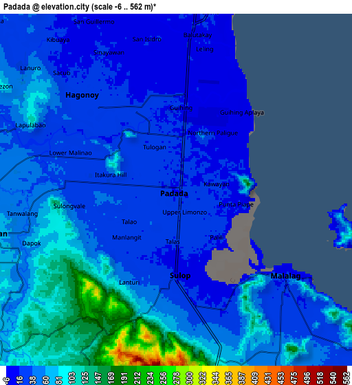 Zoom OUT 2x Padada, Philippines elevation map