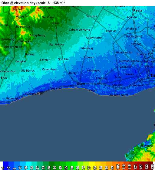 Zoom OUT 2x Oton, Philippines elevation map