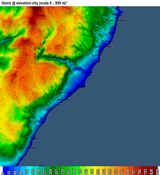 Zoom OUT 2x Oslob, Philippines elevation map