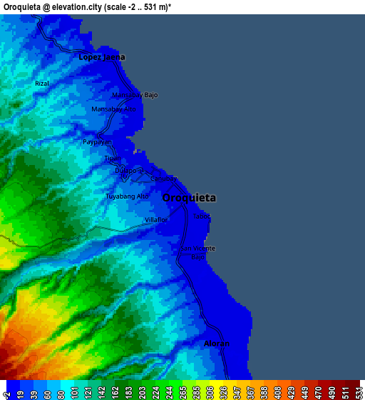 Zoom OUT 2x Oroquieta, Philippines elevation map