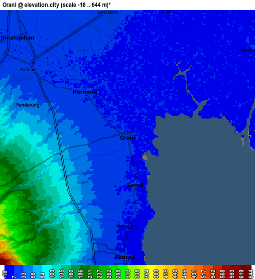 Zoom OUT 2x Orani, Philippines elevation map