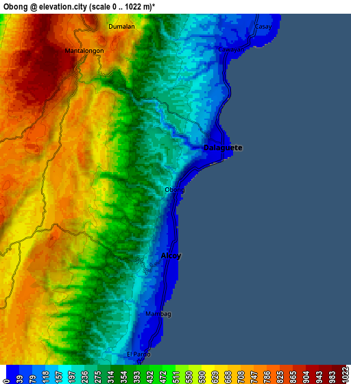 Zoom OUT 2x Obong, Philippines elevation map