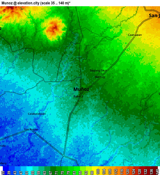 Zoom OUT 2x Muñoz, Philippines elevation map