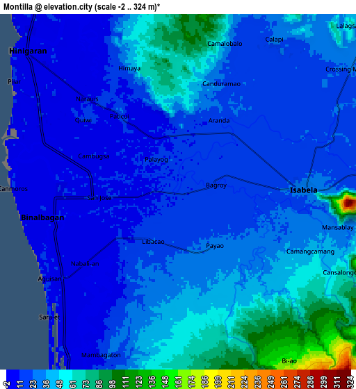 Zoom OUT 2x Montilla, Philippines elevation map