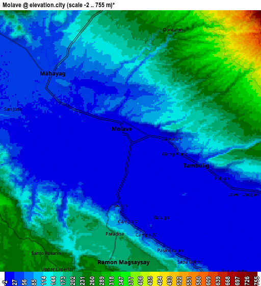 Zoom OUT 2x Molave, Philippines elevation map