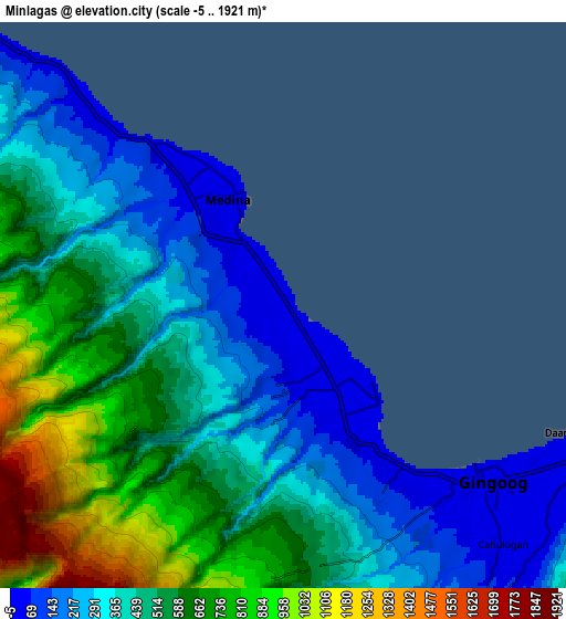 Zoom OUT 2x Minlagas, Philippines elevation map