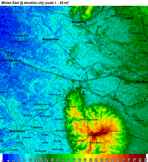 Zoom OUT 2x Minien East, Philippines elevation map