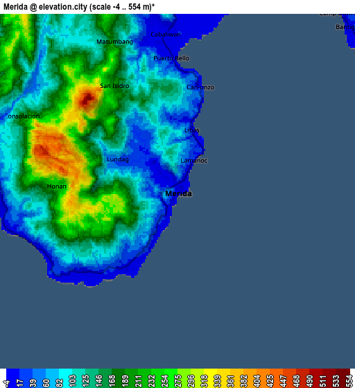 Zoom OUT 2x Merida, Philippines elevation map