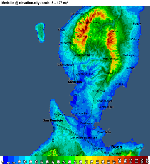 Zoom OUT 2x Medellin, Philippines elevation map