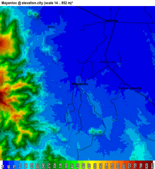 Zoom OUT 2x Mayantoc, Philippines elevation map