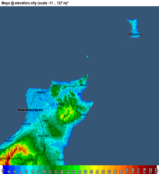 Zoom OUT 2x Maya, Philippines elevation map