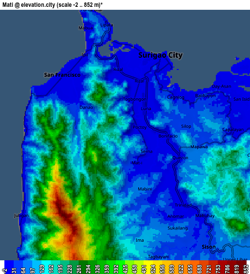 Zoom OUT 2x Mati, Philippines elevation map