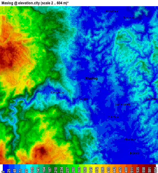 Zoom OUT 2x Maslog, Philippines elevation map