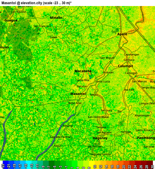 Zoom OUT 2x Masantol, Philippines elevation map