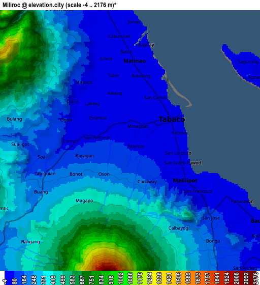 Zoom OUT 2x Miliroc, Philippines elevation map