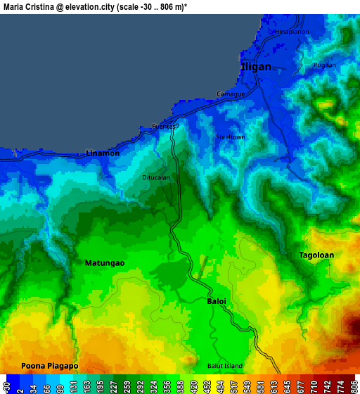 Zoom OUT 2x Maria Cristina, Philippines elevation map