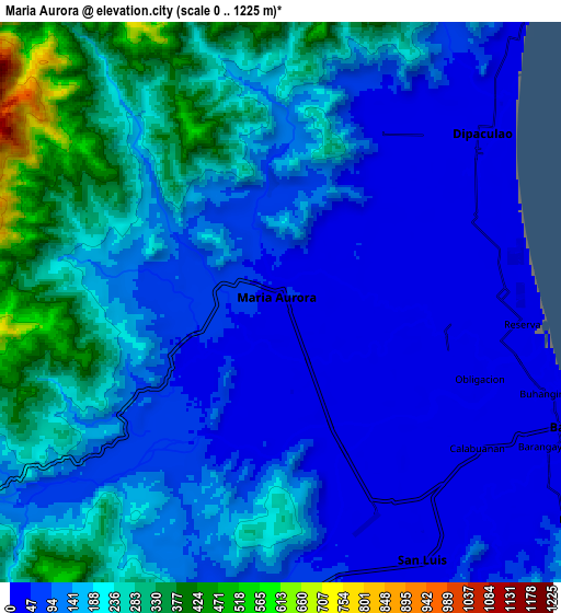 Zoom OUT 2x Maria Aurora, Philippines elevation map