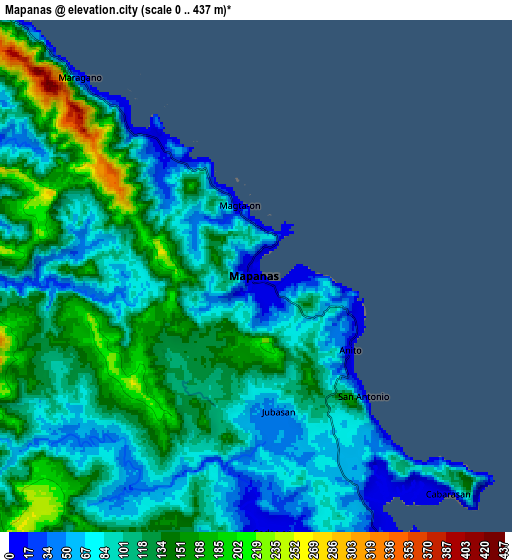 Zoom OUT 2x Mapanas, Philippines elevation map