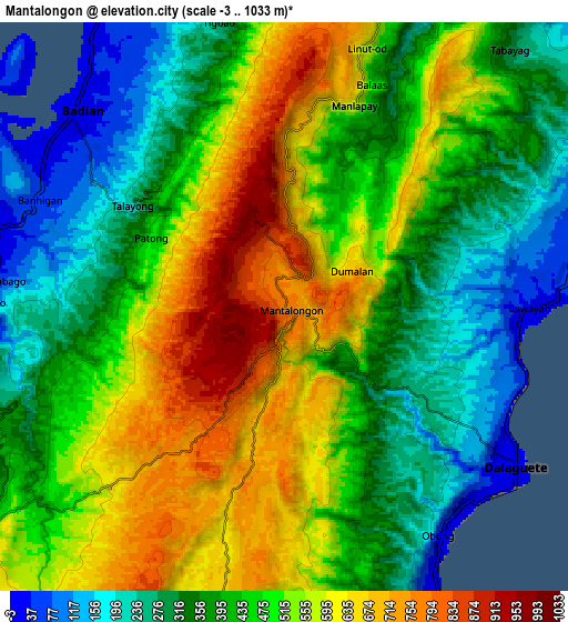 Zoom OUT 2x Mantalongon, Philippines elevation map