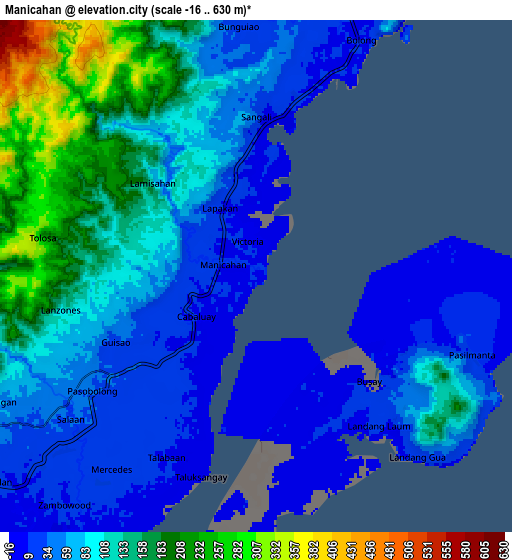 Zoom OUT 2x Manicahan, Philippines elevation map