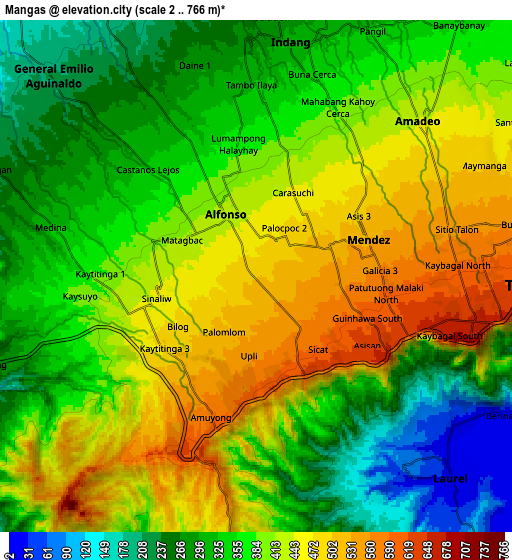 Zoom OUT 2x Mangas, Philippines elevation map