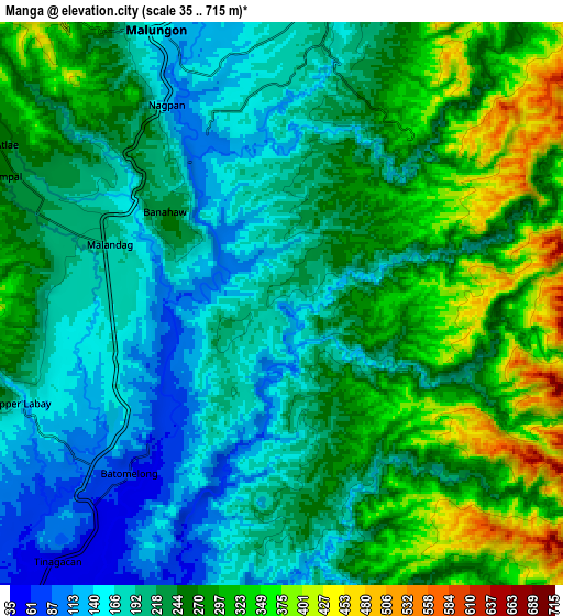 Zoom OUT 2x Manga, Philippines elevation map