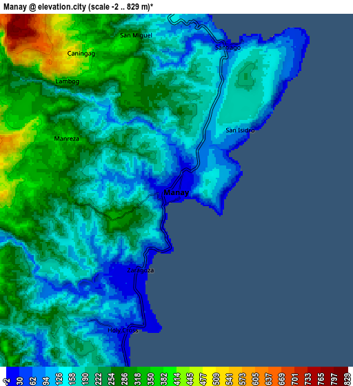 Zoom OUT 2x Manay, Philippines elevation map