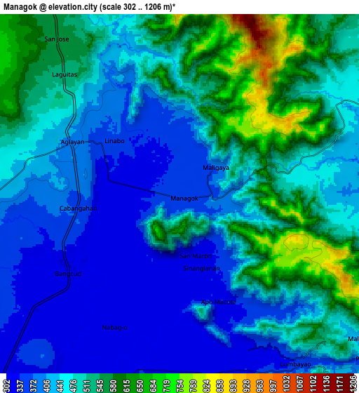 Zoom OUT 2x Managok, Philippines elevation map