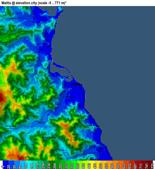 Zoom OUT 2x Malita, Philippines elevation map