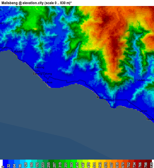 Zoom OUT 2x Malisbeng, Philippines elevation map