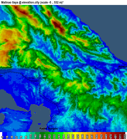 Zoom OUT 2x Malinao Ilaya, Philippines elevation map