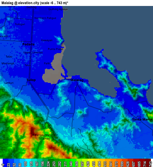 Zoom OUT 2x Malalag, Philippines elevation map